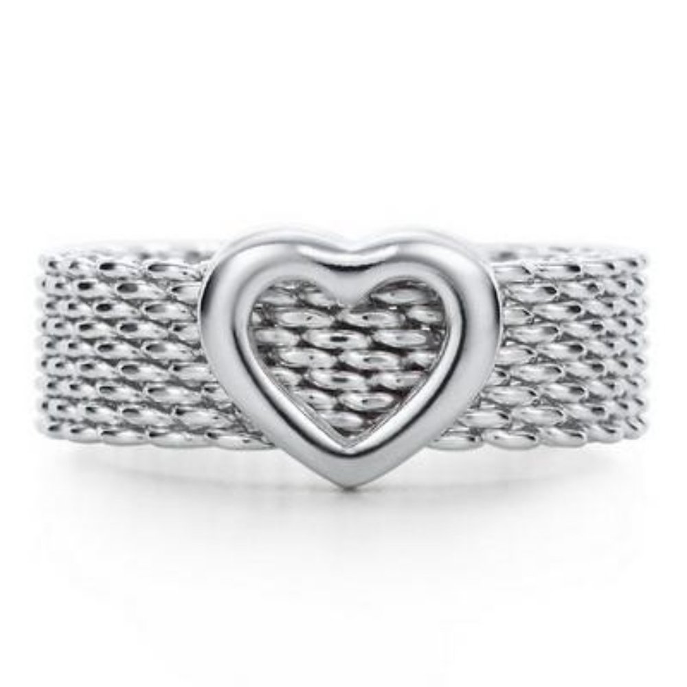 Authentic Tiffany & Co.® Somerset Heart Mesh Ring - Size 9.25